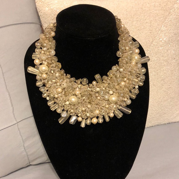 Jewelry - Beaded Choker - STATEMENT neck lace simulated lg and sm pearls w/ AB crystals.